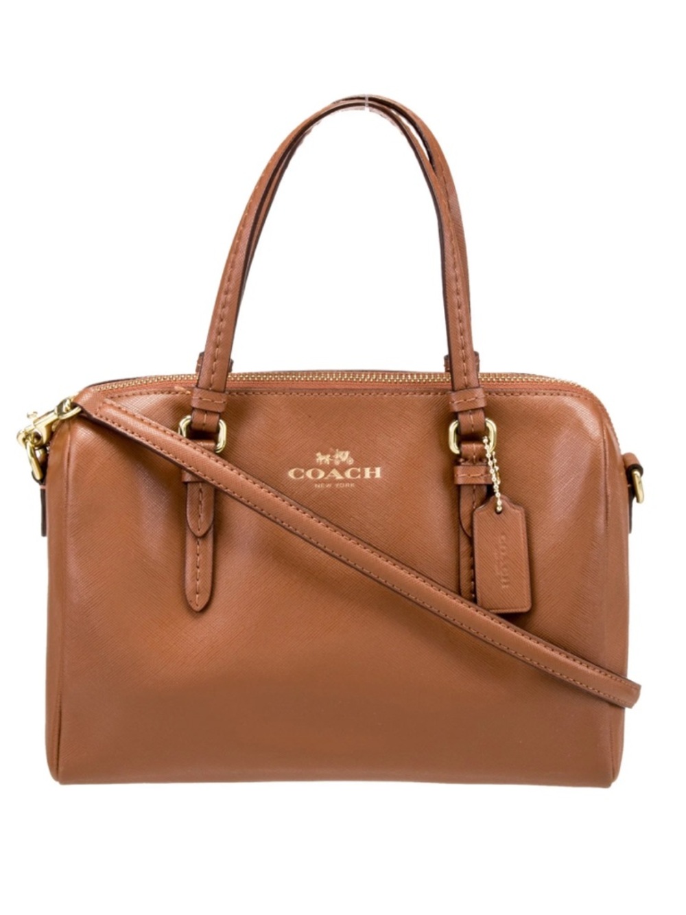 Vintage Coach 1941 Brown Saffiano Leather Shoulder Bag with Gold Hardware